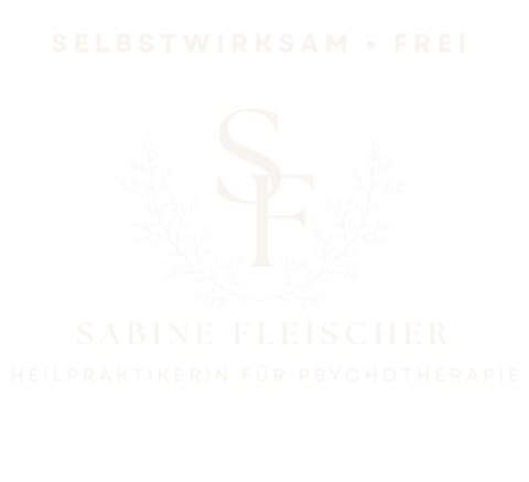 Logo mit der Aufschrift 'Selbstwirksam Frei', Inhaberin Sabine Fleischer, Heilpraktikerin für Psychotherapie, symbolisiert Unterstützung auf dem Weg zu Selbstwirksamkeit und Freiheit.